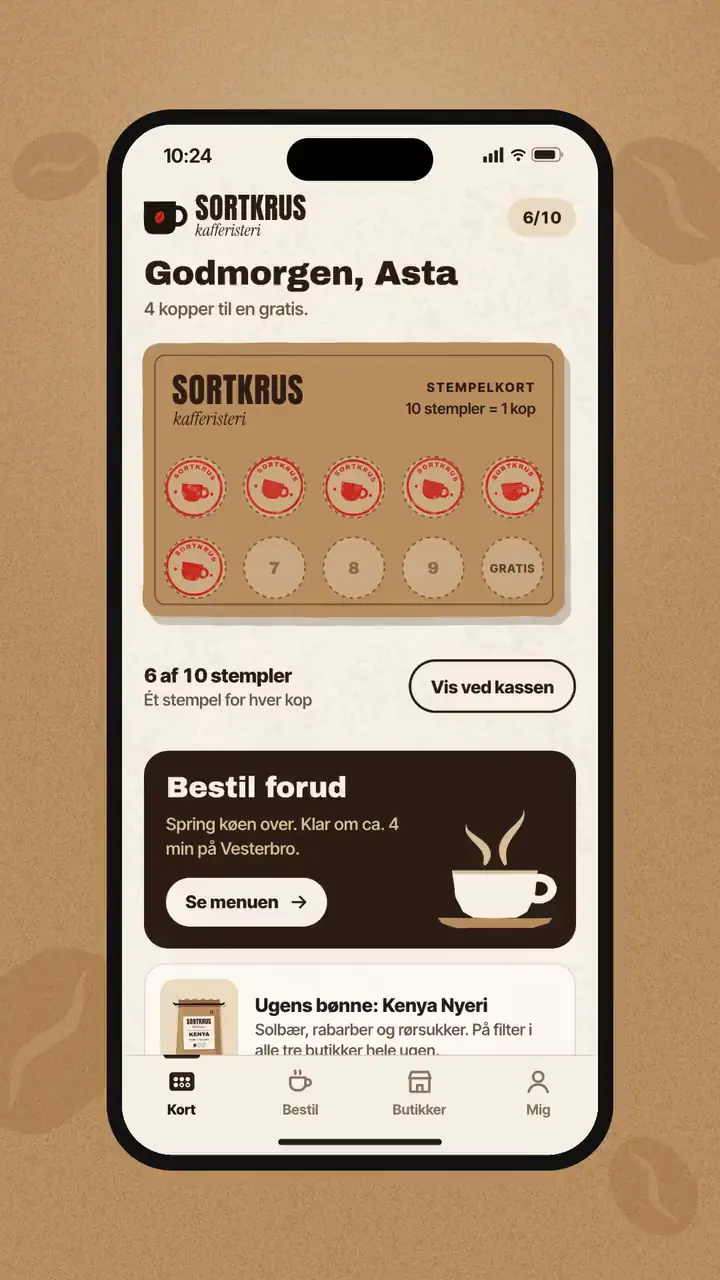 App · Café-app: Sortkrus